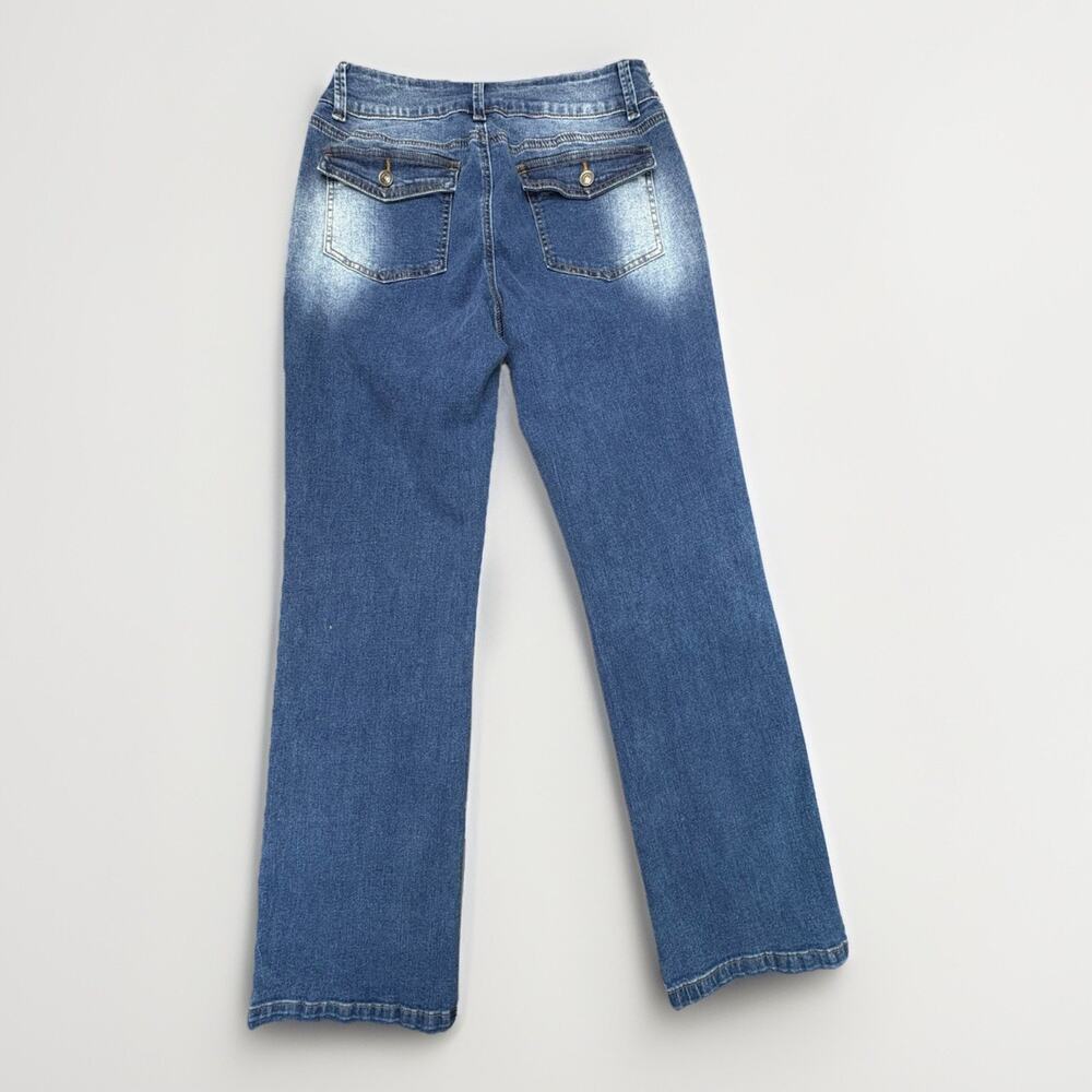 Flamingals Women’s Medium Medium Rise Wide Leg Baggy Jeans Stretch Denim Blue - Picture 2 of 8